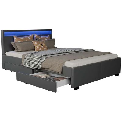 Juskys Letto Imbottito Lyon Grigio Scuro 140 X 200 Cm Giroletto Con Cassettiera, Illuminazione Led E Rete A Doghe Juskys Letto Imbottito Lyon Grigio Scuro 140 X 200 Cm Giroletto Con Cassettiera, Illuminazione Led E Rete A Doghe