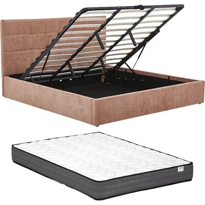 Unique Letto Contenitore 140 × 190 Cm - Tessuto - Terracotta + Materasso Hopeya Unique Letto Contenitore 140 × 190 Cm - Tessuto - Terracotta + Materasso Hopeya