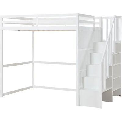 Unique Letto A Soppalco 140 X 190 Cm Pino E Mdf Bianco - Menizi Unique Letto A Soppalco 140 X 190 Cm Pino E Mdf Bianco - Menizi