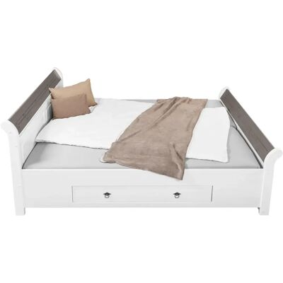 M&S Letto Matrimoniale 180x200 Cm Legno Bianco Grigio Cenere Con Cassetto M&S Letto Matrimoniale 180x200 Cm Legno Bianco Grigio Cenere Con Cassetto