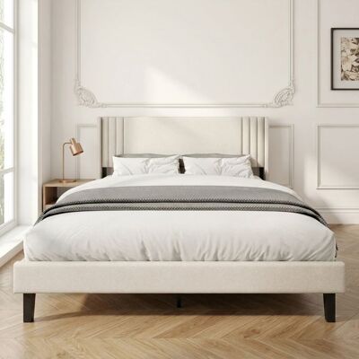 OEM Letto Matrimoniale 140x190 Cm, Testiera In Lino Traspirante, Struttura In Metallo E Legno, Beige OEM Letto Matrimoniale 140x190 Cm, Testiera In Lino Traspirante, Struttura In Metallo E Legno, Beige