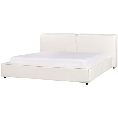 BELIANI Letto Matrimoniale In Tessuto Bianco Sporco Con Struttura A Doghe 180 X 200 Cm Linards BELIANI Letto Matrimoniale In Tessuto Bianco Sporco Con Struttura A Doghe 180 X 200 Cm Linards