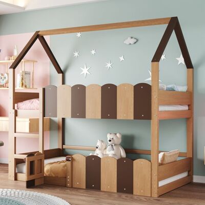 OEM Letto A Castello Per Bambini - Modello Casa - 90x200 Cm - Barriere Di Sicurezza Rialzate - Legno Massello OEM Letto A Castello Per Bambini - Modello Casa - 90x200 Cm - Barriere Di Sicurezza Rialzate - Legno Massello