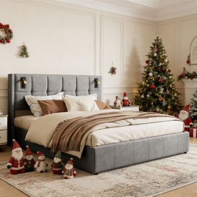 OEM Lit Coffre - Pocketpop - 140x190 Cm - Velluto Grigio - Rete A Doghe E Contenitore Idraulico OEM Lit Coffre - Pocketpop - 140x190 Cm - Velluto Grigio - Rete A Doghe E Contenitore Idraulico
