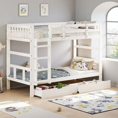 OEM Letto A Castello - 90x200 Cm - Legno Massello Bianco - Rimovibile, Si Separa In 2 Letti - 2 Cassetti OEM Letto A Castello - 90x200 Cm - Legno Massello Bianco - Rimovibile, Si Separa In 2 Letti - 2 Cassetti