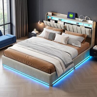 OEM Letto 160x200 - 240822hgy - Led Integrato - Contenitore Idraulico - Rivestimento In Velluto Grigio OEM Letto 160x200 - 240822hgy - Led Integrato - Contenitore Idraulico - Rivestimento In Velluto Grigio