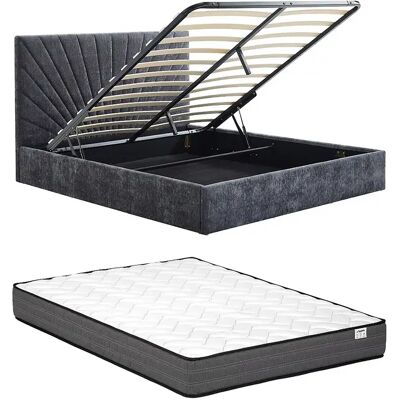 Unique Letto Contenitore 140 X 190 Cm Tessuto Testurizzato Grigio Antracite + Materasso - Ribiola Unique Letto Contenitore 140 X 190 Cm Tessuto Testurizzato Grigio Antracite + Materasso - Ribiola