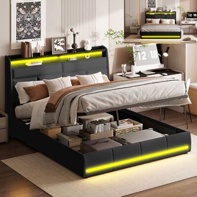 OEM Letto Contenitore 160x200 Nero Led Idraulico - Telaio Pu/metallo, Rete A Doghe, Contemporaneo OEM Letto Contenitore 160x200 Nero Led Idraulico - Telaio Pu/metallo, Rete A Doghe, Contemporaneo