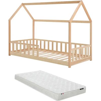 Unique Letto Capanna 90 X 190 Cm - Pino - Naturale + Materasso Martevi Unique Letto Capanna 90 X 190 Cm - Pino - Naturale + Materasso Martevi