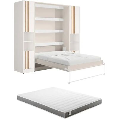 Unique Letto A Scomparsa Verticale 140 X 200 Cm 2 Colonne Contenitore Con Doghe E Led Beige + Materasso - Rapili Unique Letto A Scomparsa Verticale 140 X 200 Cm 2 Colonne Contenitore Con Doghe E Led Beige + Materasso - Rapili
