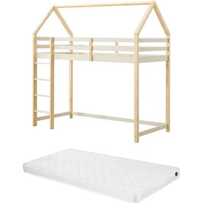 Unique Letto A Soppalco Capanna 90 X 190 Cm Pino Massello Beige E Naturale + Materasso - Tarzia Unique Letto A Soppalco Capanna 90 X 190 Cm Pino Massello Beige E Naturale + Materasso - Tarzia