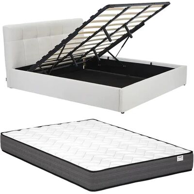 Unique Letto Contenitore 200 X 200 Cm - Tessuto Bouclette - Bianco + Materasso Maziri Unique Letto Contenitore 200 X 200 Cm - Tessuto Bouclette - Bianco + Materasso Maziri