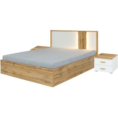 Letto con Spazio di Stoccaggio Meublorama - 160x200 Moderno in Bianco e Rovere Letto con Spazio di Stoccaggio Meublorama - 160x200 Moderno in Bianco e Rovere
