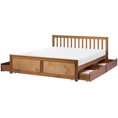BELIANI Letto Matrimoniale In Legno Di Pino E Mdf 160 X 200 Cm Con Contenitore A 4 Cassetti Marrone Olendon BELIANI Letto Matrimoniale In Legno Di Pino E Mdf 160 X 200 Cm Con Contenitore A 4 Cassetti Marrone Olendon