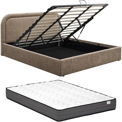 Unique Letto Con Contenitore 200 X 200 Cm Tessuto Bouclette Tortora + Materasso - Fidozia Unique Letto Con Contenitore 200 X 200 Cm Tessuto Bouclette Tortora + Materasso - Fidozia