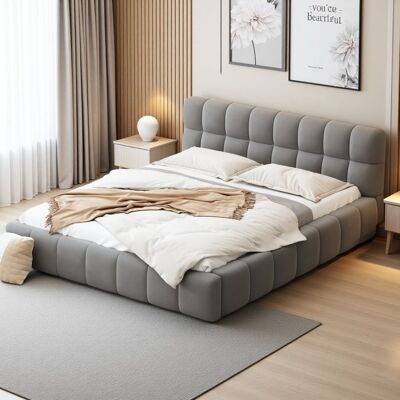 OEM Letto Matrimoniale 140x200 - Lino Naturale - Testiera Imbottita - Legno Massello - Grigio Elegante OEM Letto Matrimoniale 140x200 - Lino Naturale - Testiera Imbottita - Legno Massello - Grigio Elegante