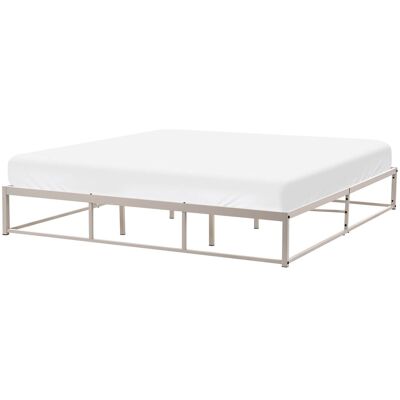 BELIANI Letto Matrimoniale Con Struttura In Metallo, A Doghe Doppie Integrate, Senza Testiera 180 X 200 Cm Beige Chiaro Viry BELIANI Letto Matrimoniale Con Struttura In Metallo, A Doghe Doppie Integrate, Senza Testiera 180 X 200 Cm Beige Chiaro Viry