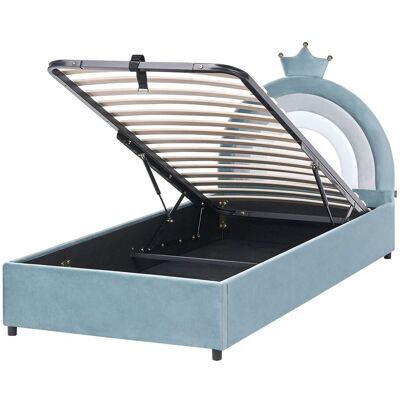 BELIANI Letto Singolo In Velluto Blu Imbottito Con Base A Doghe E Contenitore Blu 90 X 200 Cm Grisetot BELIANI Letto Singolo In Velluto Blu Imbottito Con Base A Doghe E Contenitore Blu 90 X 200 Cm Grisetot