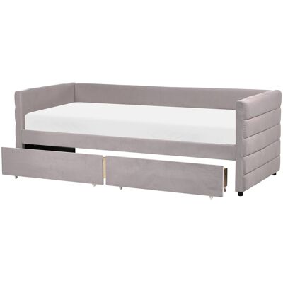BELIANI Letto Con Contenitore Con Cassetti In Velluto Grigio Chiaro 90 X 200 Cm Marray BELIANI Letto Con Contenitore Con Cassetti In Velluto Grigio Chiaro 90 X 200 Cm Marray