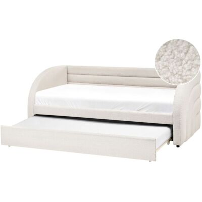 BELIANI Letto A Scomparsa 90 X 200 Cm Rivestito In Bouclé Rete A Doghe Camera Bambini Camera Ospiti Bianco Albiac BELIANI Letto A Scomparsa 90 X 200 Cm Rivestito In Bouclé Rete A Doghe Camera Bambini Camera Ospiti Bianco Albiac