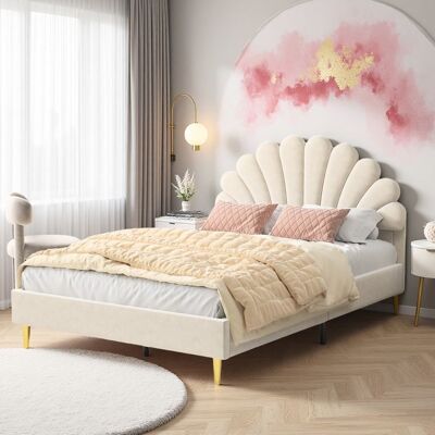 OEM Letto 140x190 Cm - Dz01 - Testiera A Petali - Velluto Beige - Rete A Doghe 12 Pcs OEM Letto 140x190 Cm - Dz01 - Testiera A Petali - Velluto Beige - Rete A Doghe 12 Pcs