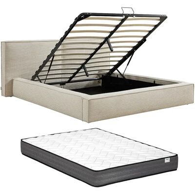 Unique Letto Con Contenitore 160 X 200 Cm Velluto A Coste Beige + Materasso - Taveso Unique Letto Con Contenitore 160 X 200 Cm Velluto A Coste Beige + Materasso - Taveso