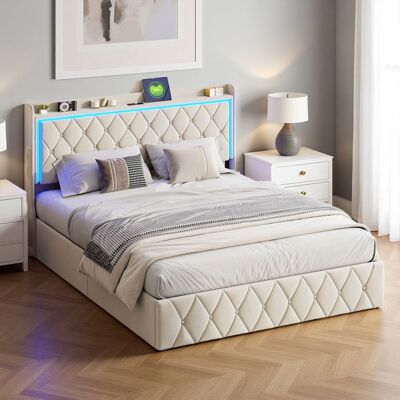 OEM Letto 140x190 Cm - 22ytt - Velluto Beige - Testata Letto Led Usb/type-c - Contenitore Idraulico OEM Letto 140x190 Cm - 22ytt - Velluto Beige - Testata Letto Led Usb/type-c - Contenitore Idraulico