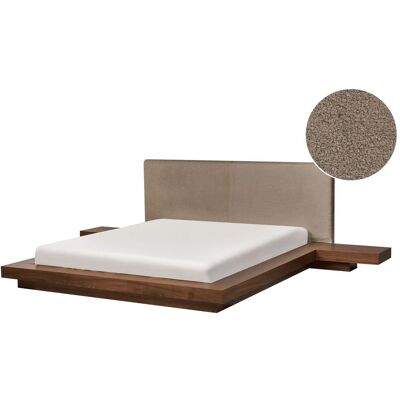 BELIANI Letto Matrimoniale Con Testata E Comodini In Legno Chiaro Bouclé Tortora 160 X 200 Cm Zen BELIANI Letto Matrimoniale Con Testata E Comodini In Legno Chiaro Bouclé Tortora 160 X 200 Cm Zen