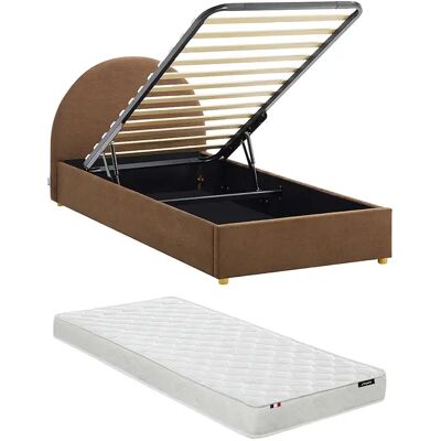Unique Letto Con Contenitore 90 X 190 Cm Velluto A Coste Marrone + Materasso - Lirimo Unique Letto Con Contenitore 90 X 190 Cm Velluto A Coste Marrone + Materasso - Lirimo