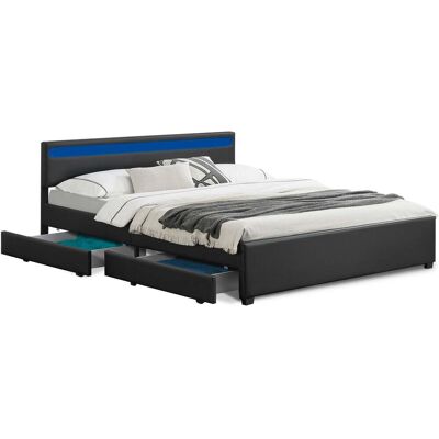 Juskys Letto Imbottito Lyon Nero 180 X 200 Cm Giroletto Con Cassettiera, Illuminazione Led E Rete A Doghe Juskys Letto Imbottito Lyon Nero 180 X 200 Cm Giroletto Con Cassettiera, Illuminazione Led E Rete A Doghe