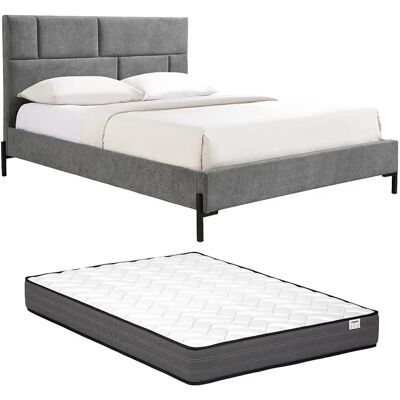 Unique Letto 160 X 200 Cm Con Testata Imbottita Tessuto Grigio + Materasso – Noulavo Unique Letto 160 X 200 Cm Con Testata Imbottita Tessuto Grigio + Materasso – Noulavo