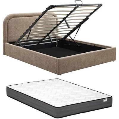 Unique Letto Con Contenitore 140 X 190 Cm Tessuto Bouclette Tortora + Materasso Fidozia Unique Letto Con Contenitore 140 X 190 Cm Tessuto Bouclette Tortora + Materasso Fidozia