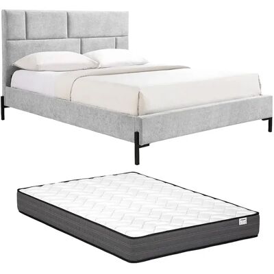 Unique Letto 160 X 200 Cm Con Testata Imbottita Tessuto Grigio Chiaro + Materasso – Noulavo Unique Letto 160 X 200 Cm Con Testata Imbottita Tessuto Grigio Chiaro + Materasso – Noulavo