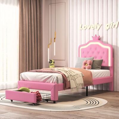 OEM Letto Per Bambini 90x200 Cm Crown Con Led Dimmerabili, Cassetti Integrati E Rete A Doghe - Rosa OEM Letto Per Bambini 90x200 Cm Crown Con Led Dimmerabili, Cassetti Integrati E Rete A Doghe - Rosa