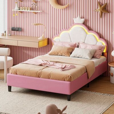 OEM Letto Bambino 90x200 Cm Principessa Led Velluto Rosa - Struttura Contemporanea Con Rete A Doghe OEM Letto Bambino 90x200 Cm Principessa Led Velluto Rosa - Struttura Contemporanea Con Rete A Doghe