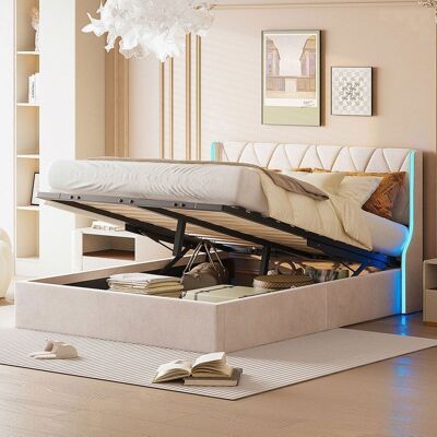 OEM Letto Matrimoniale 160x200 Cm - 231124tt - Velluto Beige - Contenitore Idraulico - Led Integrato OEM Letto Matrimoniale 160x200 Cm - 231124tt - Velluto Beige - Contenitore Idraulico - Led Integrato