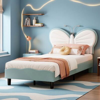 OEM Letto 90x200 Cm - 250325wxl - Forma Farfalla - Led Lettura Integrata - Testata In Velluto Blu OEM Letto 90x200 Cm - 250325wxl - Forma Farfalla - Led Lettura Integrata - Testata In Velluto Blu
