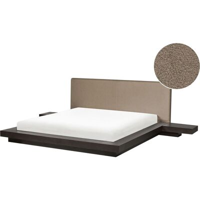 BELIANI Letto Matrimoniale Con Testata E Comodini In Legno Scuro Bouclé Tortora 160 X 200 Cm Zen BELIANI Letto Matrimoniale Con Testata E Comodini In Legno Scuro Bouclé Tortora 160 X 200 Cm Zen