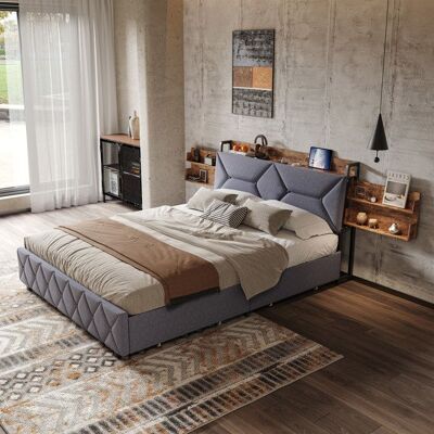 OEM Letto 160x200 Cm - 250314wxl - Velluto Grigio - Rete A Doghe E 4 Cassetti - Testata Con Ripostigli OEM Letto 160x200 Cm - 250314wxl - Velluto Grigio - Rete A Doghe E 4 Cassetti - Testata Con Ripostigli