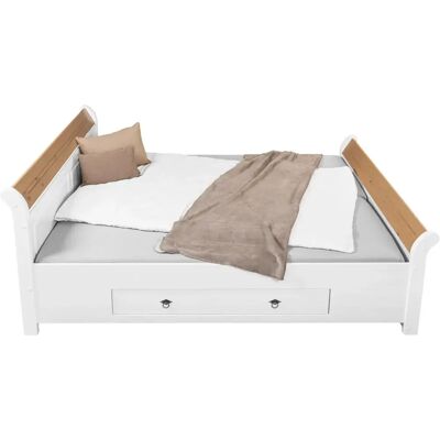 M&S Letto Alla Francese 140x200 Pino Massello Bianco Rovere Con Cassetto M&S Letto Alla Francese 140x200 Pino Massello Bianco Rovere Con Cassetto
