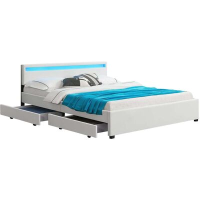 Juskys Letto Imbottito Lyon Bianco 180 X 200 Cm Giroletto Con Cassettiera, Illuminazione Led E Rete A Doghe Juskys Letto Imbottito Lyon Bianco 180 X 200 Cm Giroletto Con Cassettiera, Illuminazione Led E Rete A Doghe