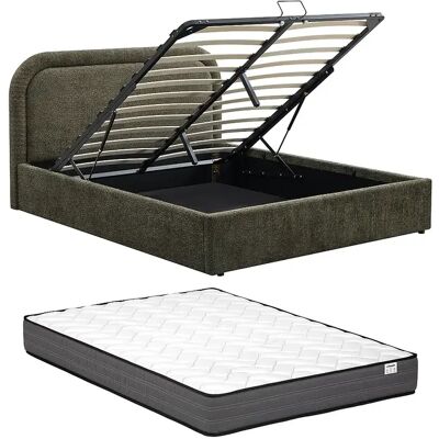 Unique Letto Con Contenitore 140 X 190 Cm Tessuto Bouclette Verde + Materasso - Fidozia Unique Letto Con Contenitore 140 X 190 Cm Tessuto Bouclette Verde + Materasso - Fidozia