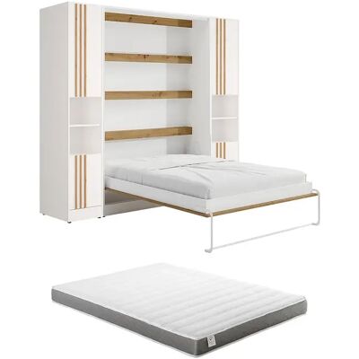 Unique Letto A Scomparsa Verticale 160 X 200 Cm 2 Colonne Contenitore Con Doghe E Led Bianco E Naturale + Materasso - Rapili Unique Letto A Scomparsa Verticale 160 X 200 Cm 2 Colonne Contenitore Con Doghe E Led Bianco E Naturale + Materasso - Rapili
