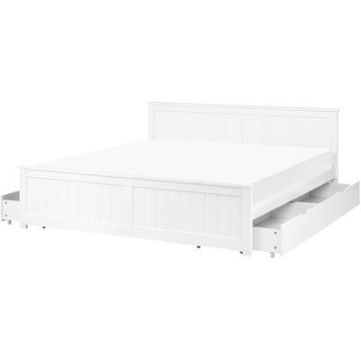 BELIANI Letto Matrimoniale In Legno Di Pino Bianco Con 4 Cassetti E Testiera 180 X 200 Cm Sabran BELIANI Letto Matrimoniale In Legno Di Pino Bianco Con 4 Cassetti E Testiera 180 X 200 Cm Sabran