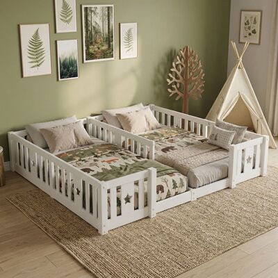 OEM Letto Per Bambini - Modello Montessori - 90 X 200 Cm - Rete A Doghe - Legno Massello Bianco Con Motivo A Stelle OEM Letto Per Bambini - Modello Montessori - 90 X 200 Cm - Rete A Doghe - Legno Massello Bianco Con Motivo A Stelle
