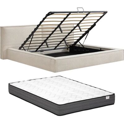 Unique Letto Con Contenitore 180 X 200 Cm Velluto A Coste Beige + Materasso - Taveso Unique Letto Con Contenitore 180 X 200 Cm Velluto A Coste Beige + Materasso - Taveso