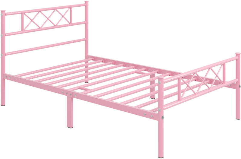 YAHEETECH Struttura Letto in Metallo con Testiera Telaio con Rete a Doghe per Camera Dormitorio Singolo 90 x 200 cm Rosa -