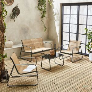 SWEEEK Set di mobili da giardino in metallo e textilene per 4 persone, antracite e naturale, design - Antracite