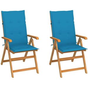 VIDAXL Sedie Da Giardino 2 Pz Con Cuscini Blu In Massello Di Teak VIDAXL Sedie Da Giardino 2 Pz Con Cuscini Blu In Massello Di Teak