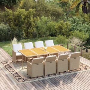VIDAXL Set Da Pranzo Da Giardino 9 Pz Con Cuscini In Polyrattan Beige VIDAXL Set Da Pranzo Da Giardino 9 Pz Con Cuscini In Polyrattan Beige